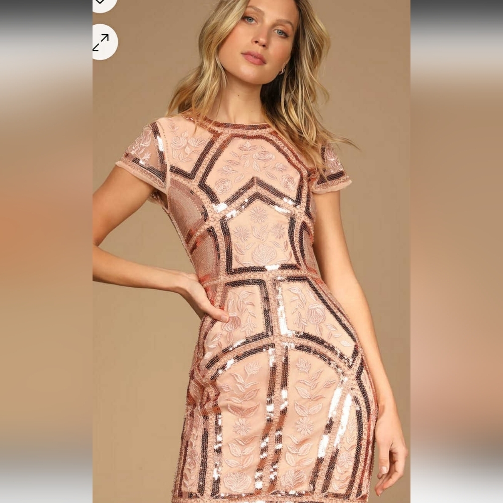 Lulu's Blush and Bronze Sequin Mini Dress